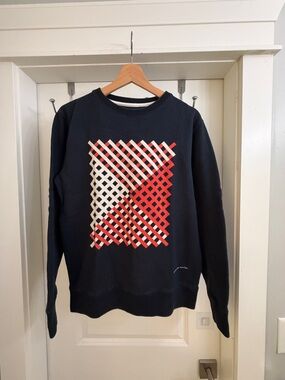 Saturdays New York City Navy Crewneck with Red & White Lattice